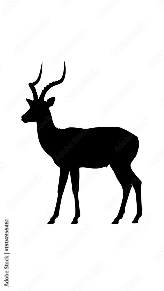 Obraz premium Silhouette of a deer with long horns, standing gracefully against a white backdrop