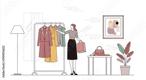 Woman Shopping for Clothes A Stylish Wardrobe Selection.