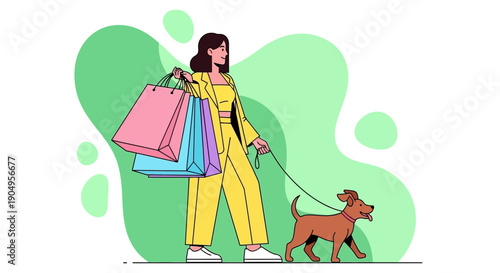 Woman Shopping with Dog Fashionable Outing and Pet Companionship.