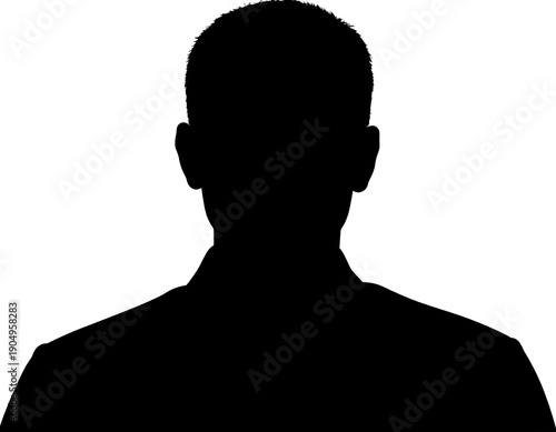 Silhouette of a person's head and shoulders against a white background, in black