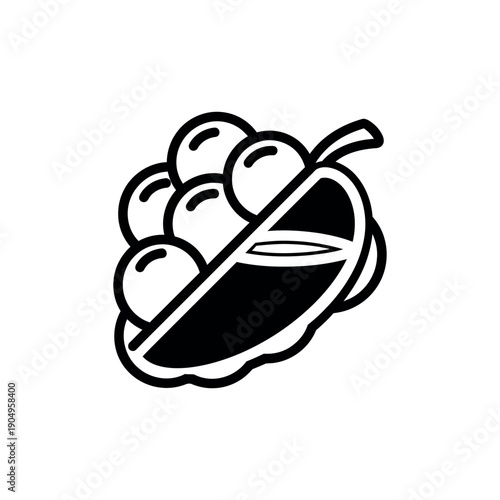 An illustration of grapes and a fruit on a white background