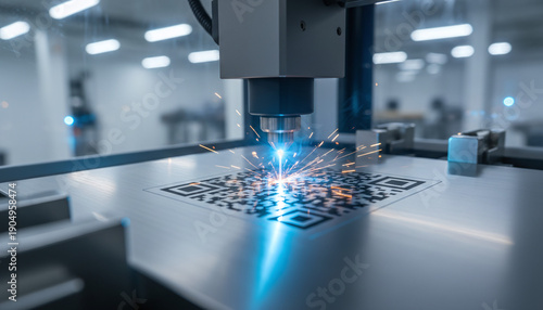 Fiber laser engraving machine marking QR code on steel surface