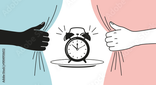 Alarm Clock Between Hands Pulling Curtains Apart.