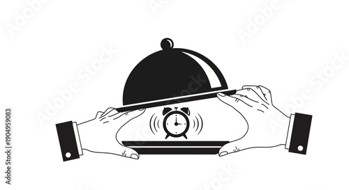 Elegant Presentation of Time Hands Serving a Clock on a Platter.