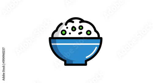 Cartoon bowl of rice isolated on white