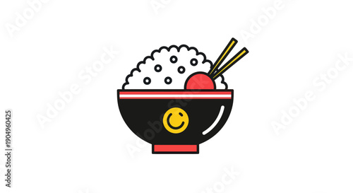 Cartoon bowl of rice with chopsticks