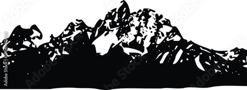 Black Monochrome Alps Mountains Silhouette Rough Grunge Texture Background