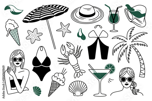 minimal vector la dolce vita doodles collection, art for postcards posters branding and logo design, ranked titles concept, hierarchy lifestyle symbols, premium creative levels for modern italian insp