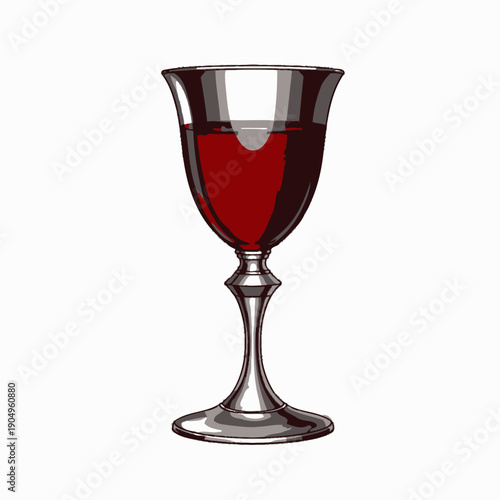 Elegant Metallic Goblet with Rich Red Liquid on White Background Illustration Capturing the Essence of a Vintage and Classic Drinking Vessel