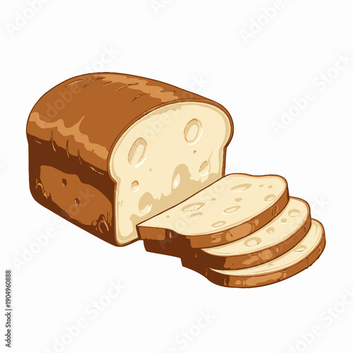 Illustration of a Freshly Baked Loaf of Bread with Slices Showing Texture and Crumb, Highlighting the Artistry of Baking and Homemade Bread Aesthetics