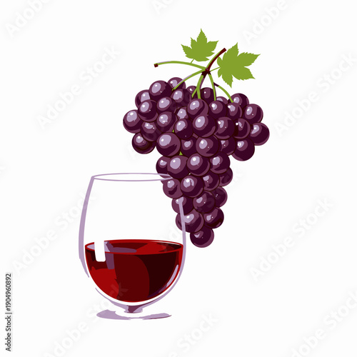 Illustration of a Full-Bodied Wine Glass with Red Grapes Cluster Highlighting the Richness and Depth of Flavor in Wine Tasting and Viticulture