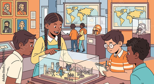 Childrens Museum Visit A Group of Kids Exploring History.