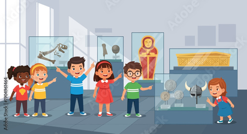 Childrens Museum Visit A Group of Kids Exploring Exhibits.