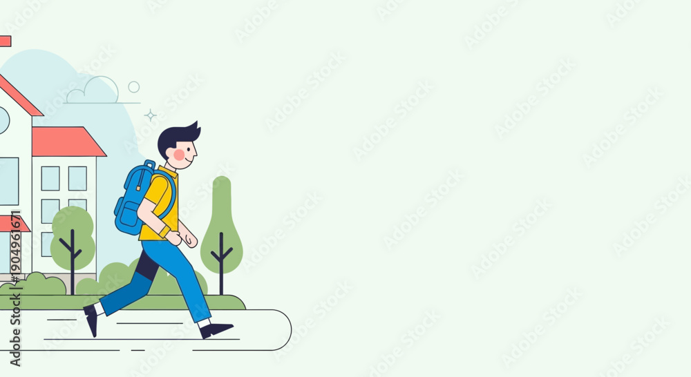 Obraz premium Illustration of a student walking to school with a backpack.