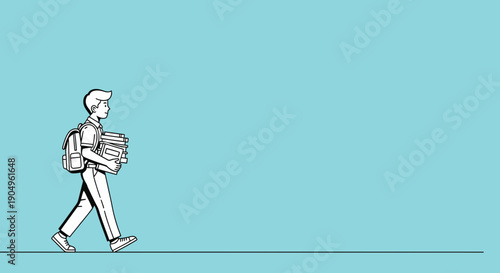 Illustration of a Student Carrying Books with a Backpack on a Blue Background.