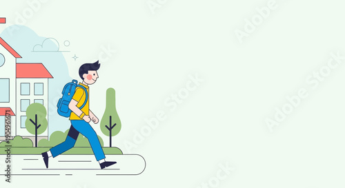 Illustration of a student walking to school with a backpack.
