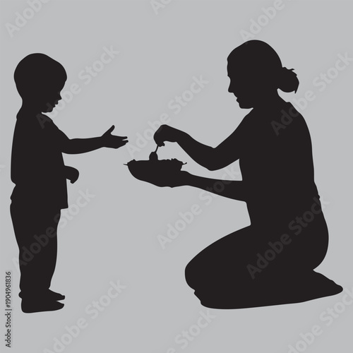 Feeding Street Child Silhouette vector design art and illustration
