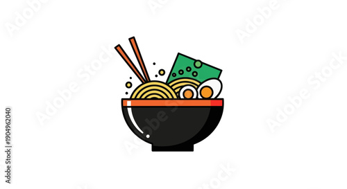 Cartoon illustration of japanese ramen dish