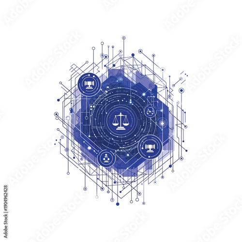 Green circuit board with graphs and coins on a white background illustration.