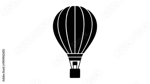 Vector illustration of a minimalist black hot air balloon graphic design element on transparent background