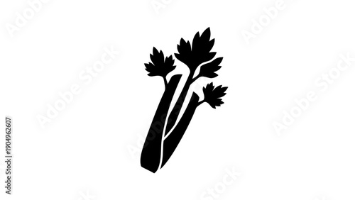 Vector illustration of fresh green celery stalks and leaves, healthy vegetable, on transparent background