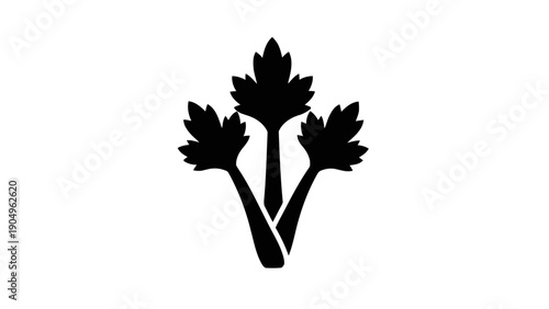 Vector illustration of a black silhouette of celery or parsley leaves, on transparent background