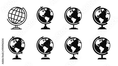 Vector illustration of world globe icons set, geography symbol on transparent background
