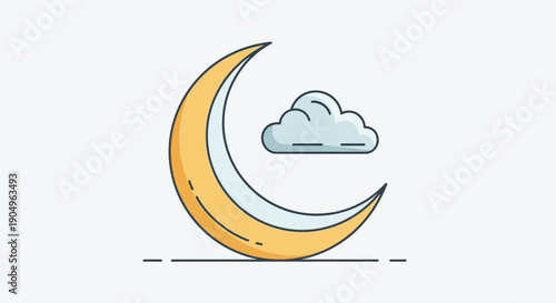 Crescent Moon and Cloud Illustration A Serene Nighttime Scene.