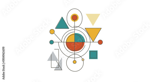 Geometric Composition with Triangles Circles and Squares in Pastel Colors.