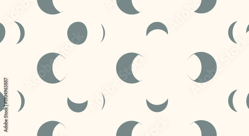 Moon Phases Seamless Pattern Celestial Cycle in Gray Tones.