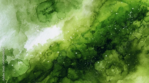 Green hand painted watercolor abstract background -