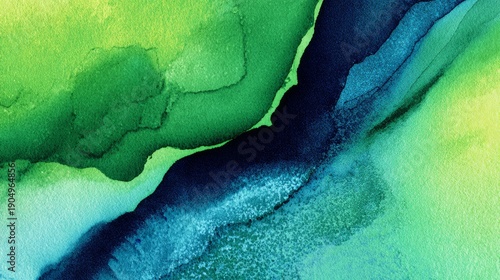 Green hand painted watercolor abstract background -