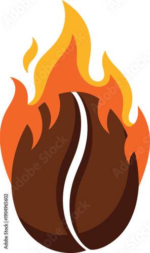 Burning coffee bean on fire with vibrant orange flames