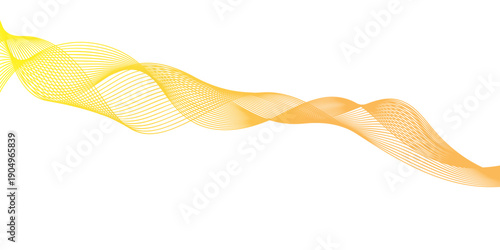 Vector illustration of a yellow ribbon with a flowing curve design and orange light waves forming an artistic motion element isolated on a white background backdrop