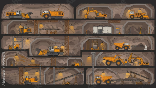 Mining Operation A Detailed Look at Underground Excavation and Heavy Machinery.