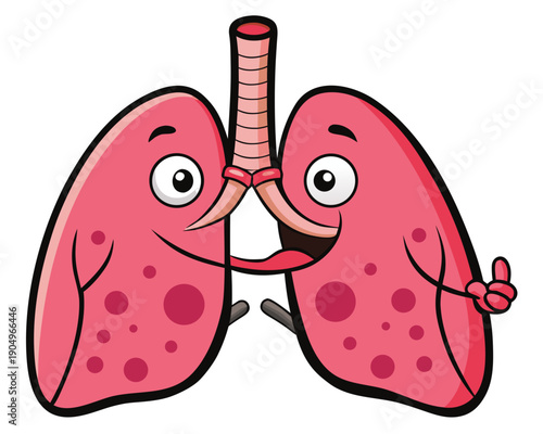 Cartoon lungs with smiling faces and thumbs up gesture, symbolizing health and positivity, in a simple illustration style
