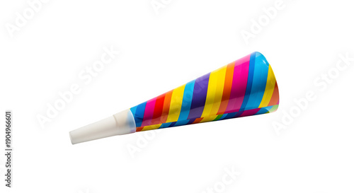 Colorful striped party blower horn isolated on transparent background
