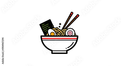 Cartoon ramen bowl illustration on white