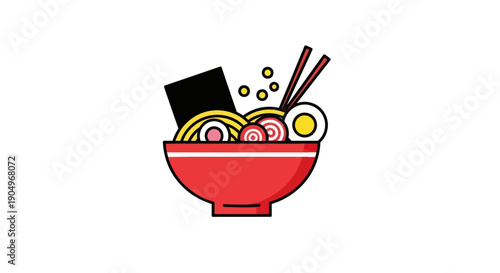 Cartoon ramen bowl with chopsticks illustration