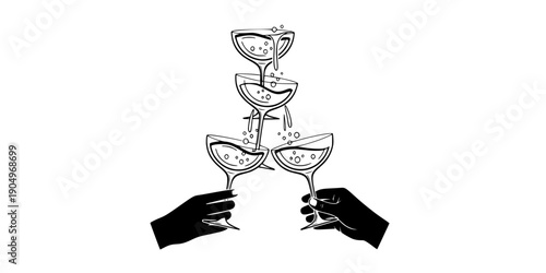 Champagne Coupe Tower Wedding Toast Silhouette