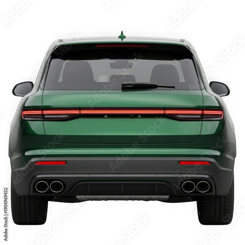 A modern green and black suv parked on a city street with a blurred background isolated on transparent background