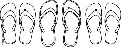 Set of Summer Flip Flop Sandals Technical Flat Fashion Sketch Vector Illustration with Various Sole Shapes Front View CAD Drawing