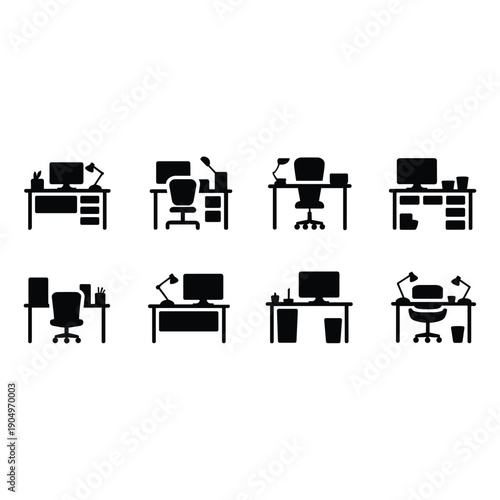 Various people working at their desks with different postures and activities. isolated on white background, Vector