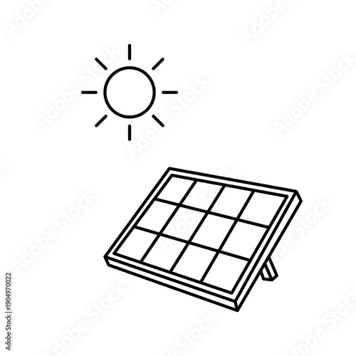 Solar Panel and Sun Icon Line Art Vector Illustration. Editable Stroke.
