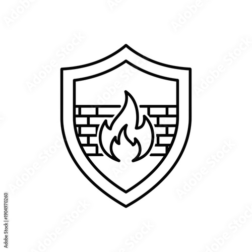 Firewall Shield Outline Icon on White Background