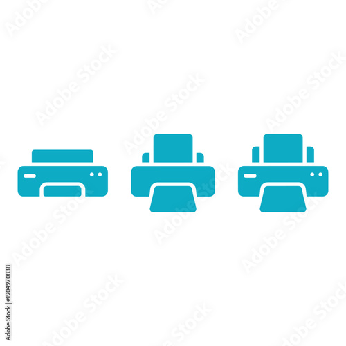 Three different types of printers shown in a simple icon style isolated on white background, Vector