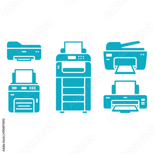 A collection of various types of printers and copying machines. isolated on white background, Vector