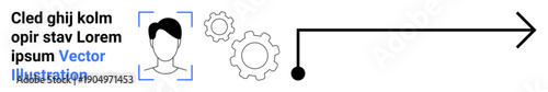Facial recognition, artificial intelligence, machine learning, cybersecurity, digital identity, technology automation. A head with gears and an arrow processes. Facial recognition and artificial