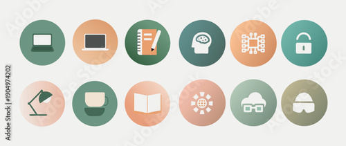 3D technology and AI icons set with robot brain cloud and security symbols