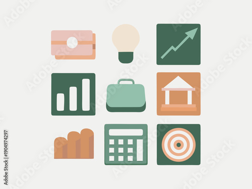 3D business and finance icons set with charts money and office elements